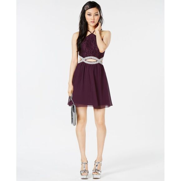 Speechless Juniors' Embellished Cutout Fit & Flare Dress - Purple 13